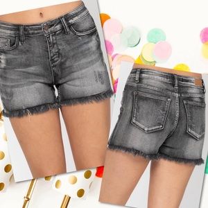 Judy Blue Black Wash Frayed Hem Shorts